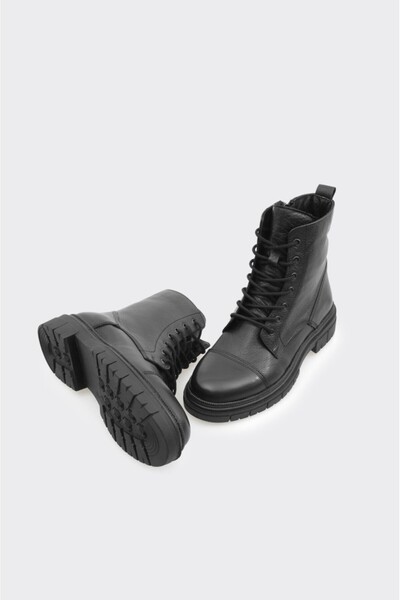 derinet Hakiki Deri Bilek Üstü Bağcıklı Fermuarlı Kadın Bot