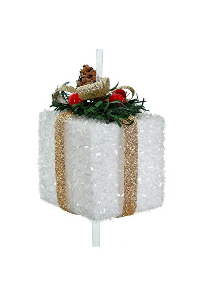 OEM Hanging Foam Christmas Decoration - White Glitter Gifts with Beige Champagne Cones, 67 cm