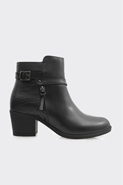 derinet Klasik Hakiki Deri Topuklu Kadın Bot