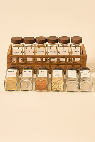 Mirilliahome Acacia Stand with 12-Piece Acacia Lid Seasoning Set – Labeled