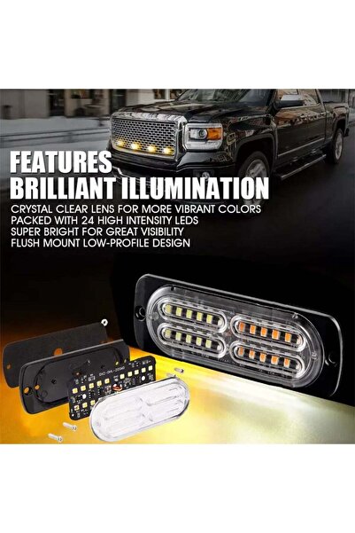 TOBYS 2 × مصابيح LED شبكية ستروب طوارئ باللون الأبيض الكهرماني 24 مصباح تحذير...