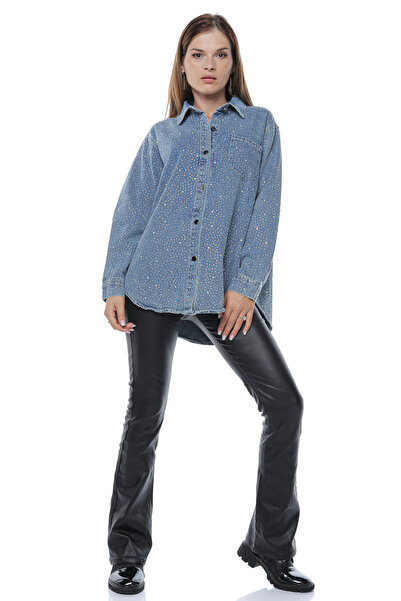 Jolenttine Denim shirt with rhinestones, Blue