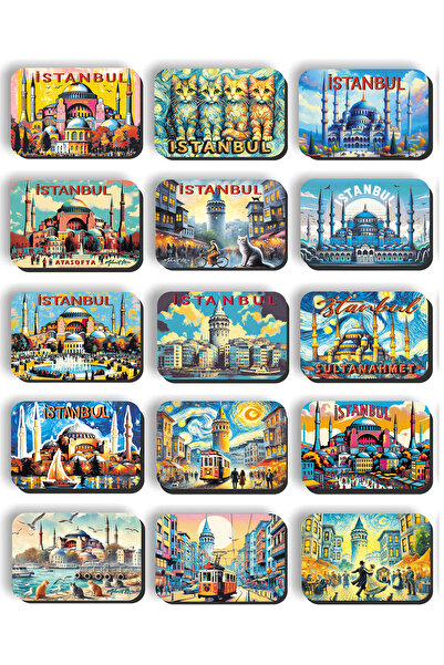 Mia Pera İstanbul Simli 15 Li Magnet Sultan Ahmet Ayasofya Galata Taksim Tram...