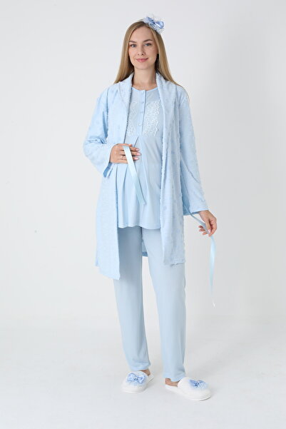 Lohusa Homewear Set de pijamale de iarnă pentru femei, cu guler șal albastru,...