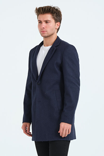 Bonesti Men's Slim Fit Navy Blue Cashew Coat