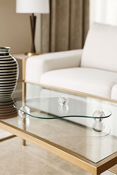 aynora Zentra Home Decorative Glass Tray Crystal - Diamond Cloud Model Glass Display Stand / Organizer with Ball Legs