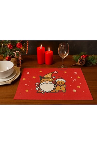 OEM Christmas-themed decorative table napkin, Gnome and gingerbread man, PVC, 45x30 cm, Red