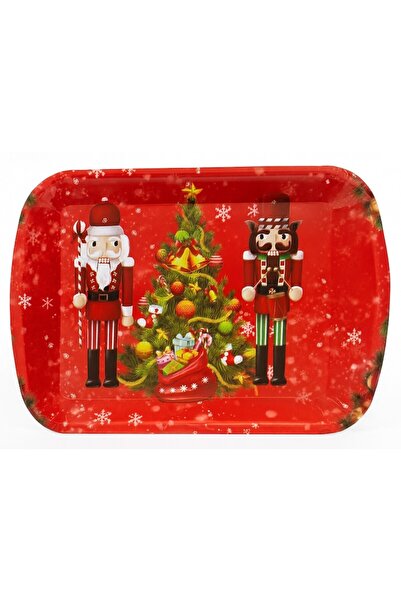 OEM Christmas Nutcracker Design Rectangular Serving/Decorative Tray, 38.5x26.5x2 cm, Red/Green