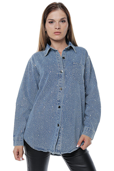 Jolenttine Denim shirt with rhinestones, Blue