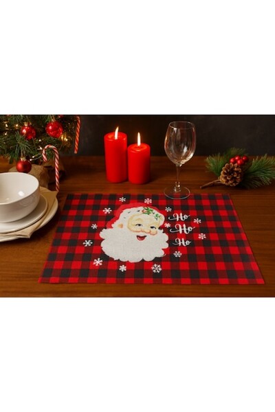 OEM Christmas PVC table napkin, checkered Santa design, washable, 45 x 30 cm, Red
