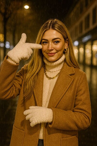 BALIENTE قفازات نسائية من الفرو البيج الناعم ذات ملمس ناعم