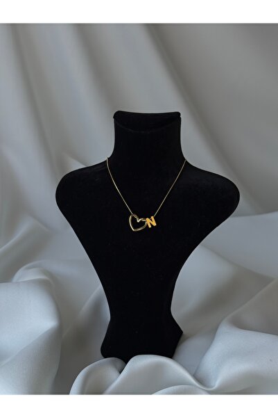 NB STEELORA Heart Detailed Gold Color Steel Letter Necklace
