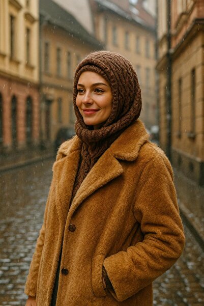 BALIENTE Brown Halter Neck Knitted Patterned Knitwear Women's Beanie