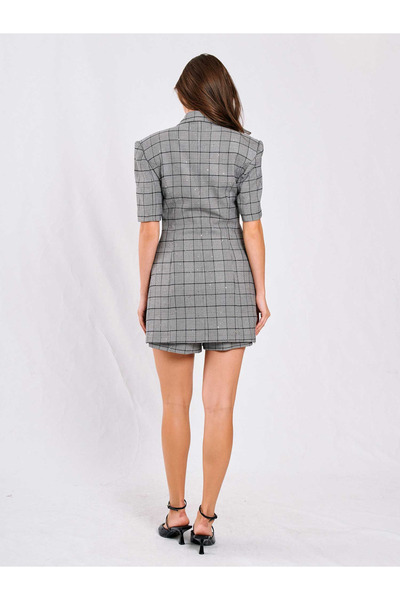 Womengrom Lefon Women's Short Sleeve Plaid Double-Breasted Jacket Shorts Set