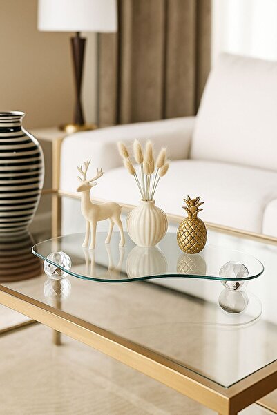 aynora Zentra Home Decorative Glass Tray Crystal - Diamond Cloud Model Glass Display Stand / Organizer with Ball Legs