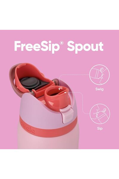 owala FreeSip Insulated Stainless Steel Kids Water Bottle with Straw, BPA-Free, 32 oz (Pink Angel Fo