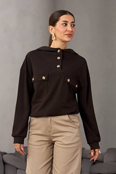 Butik Beyza Суитшърт с качулка от вискозен памук с два джоба