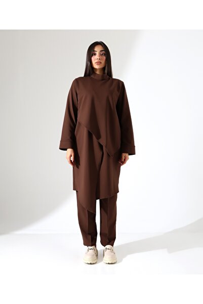 Fi'l Arz Fashion Women's Asymmetrical High Neck Two Piece Cotton Set