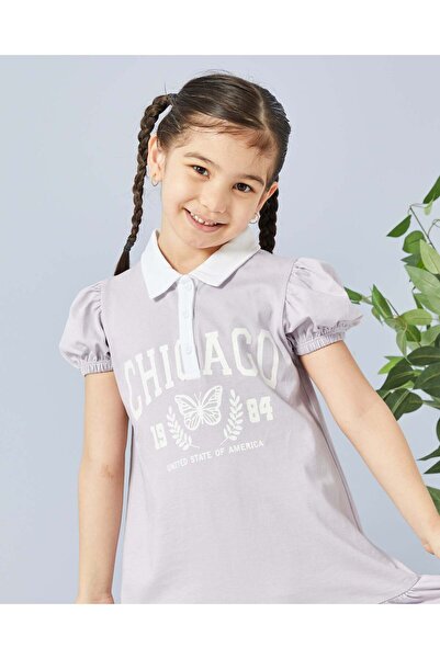 REDTAG Girls Lilac Chicago Print Polo Dress