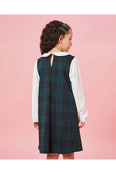 REDTAG Girls Green Checkered Yarn Dyed Check Dress
