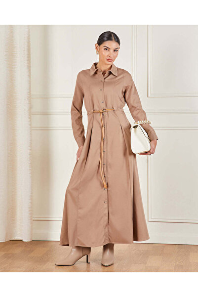 REDTAG Women Beige Belted Maxi Dress