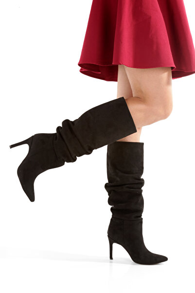 MİNNACE Γυναικείες Μπότες Μαύρες Σουέτ Μυτερές Μύτες 9 εκ. Λεπτό Τακούνι Φουσ...