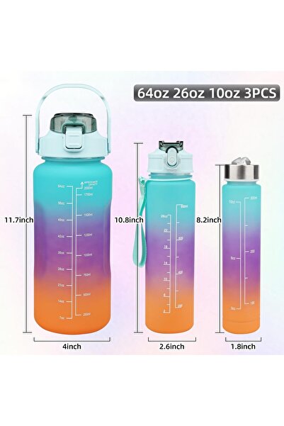 desselan indoorset 64 OZ Water Bottle with Straw - Half Gallon 3-Pack (blue/orange)