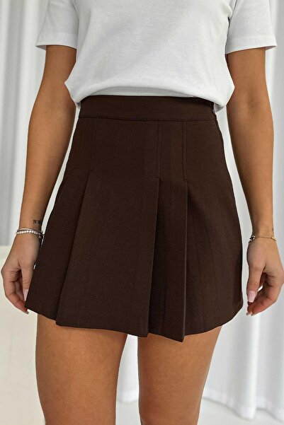 Veya Clothes Kadın Acı Kahve Pilili Mini Şort Etek