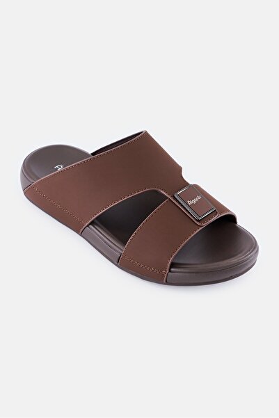 Algspar Men Slip On Arabic Sandals, Dark Brown