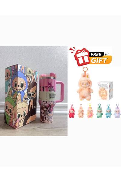 Generic كوب Labubu ST سعة 40 أونصة - كوب ماء لطيف بإصدار محدود مع ماصة + هدية...