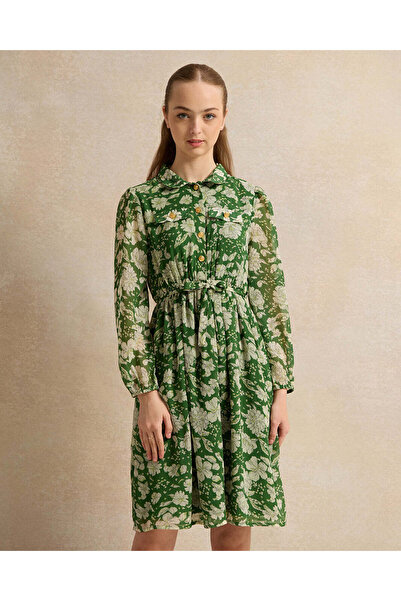 REDTAG Senior Girls Green Floral Chiffon Dress
