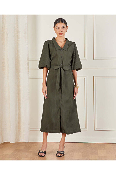 REDTAG Women Olive Collared Maxi Dress