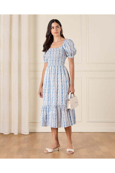 REDTAG فستان نسائي أزرق مطبوع بالكامل