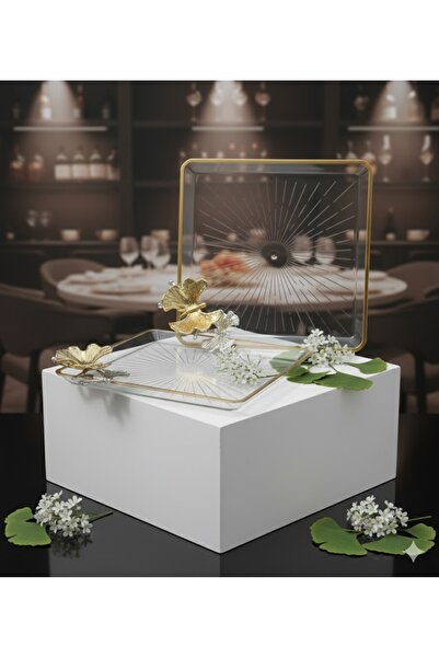 ÇNR Home Collection PAŞABAHÇE TAŞLI KELEBEKLİ KARE MADLEN SUNUM SERVİS TABAĞI...