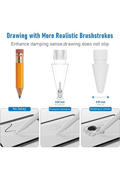 007 رؤوس معدنية بديلة لقلم Apple (الأول/الثاني/USB-C/Pro) - عبوة من 6 قطع، باللون الأبيض مع حقيبة حمل