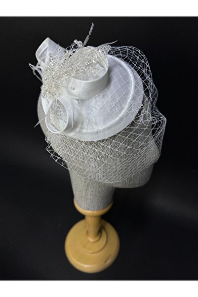 Hayalperest boncuk Pălărie albă de mireasă cu panglică, accesoriu pentru șapc...