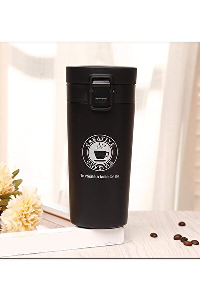 desselan Vacuum cup 350 ml Travel Coffee Mug Black Thermal Cup Wide Mouth Tumbler with Leak Proof Lid