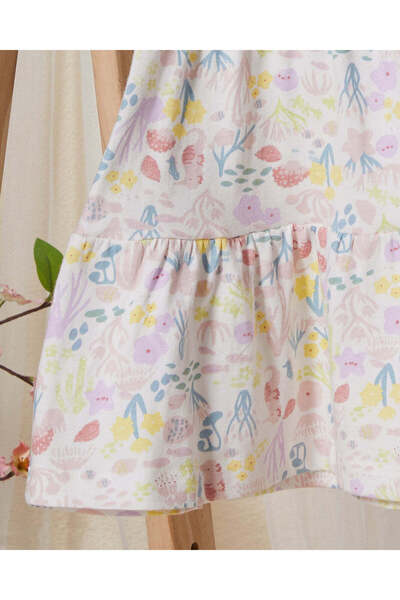 REDTAG Infant Girls White Tiered Dress With Sea Print