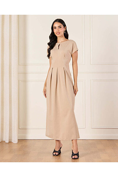 REDTAG Women Beige Pleated Detailed Dress