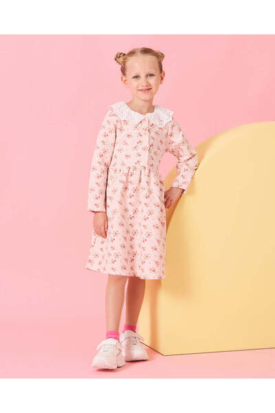 REDTAG Girls Pink Printed Quilted Lace Dress