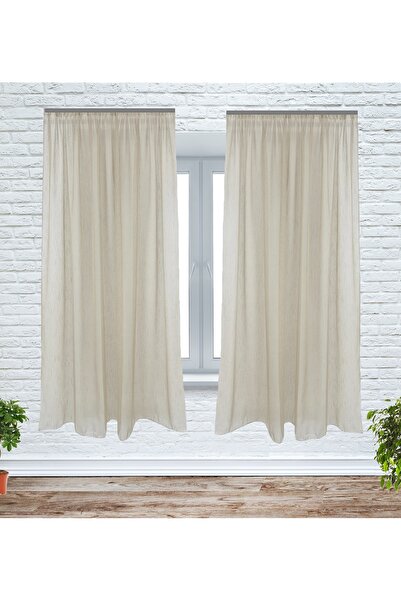 OEM Set of 2 kitchen curtains, 2x140x165 cm, with drapery, splashed texture, beige