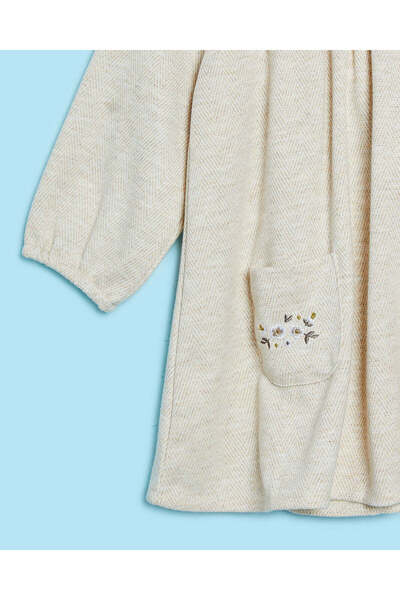 REDTAG Infant Girls Beige Dress With Two Embroidered Front Pocket