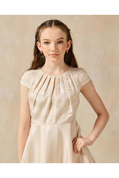 REDTAG Senior Girls Beige And White Striped Dress