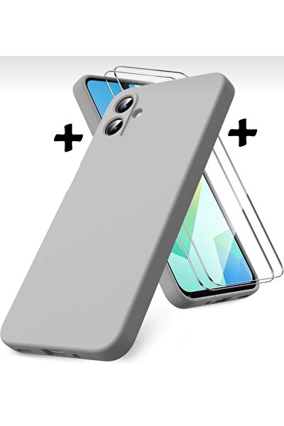 m.tk moveteck Samsung Galaxy A07 Kılıf Kamera Korumalı Yumuşak Renkli Silikon + 9H Ekran Koruyucu Cam 2in1 Set