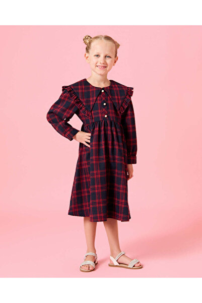 REDTAG Girls Black And Red Checkered Dress