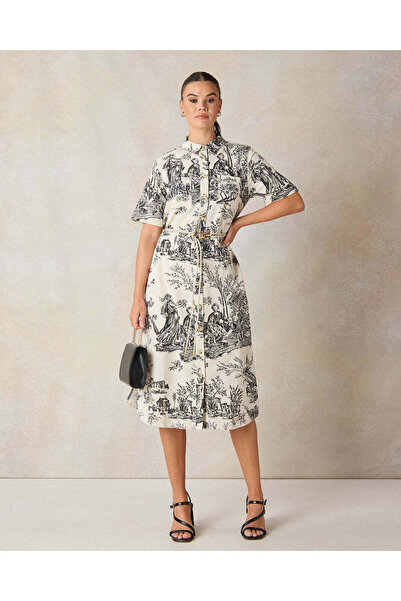 REDTAG Women Ivory Printed Collared Dress