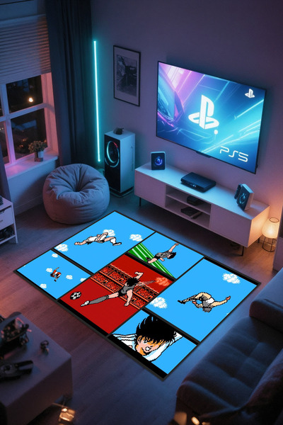 Reyhani TSUBASA DESENLİ Kaymaz Taban Makinede Yıkanabilir Gaming Oyuncu Gamer...