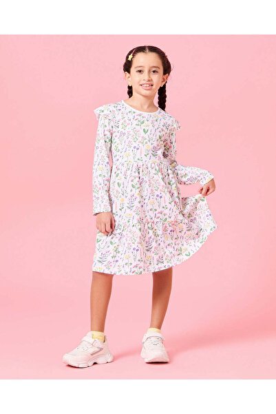 REDTAG Girls White Floral Printed Dress