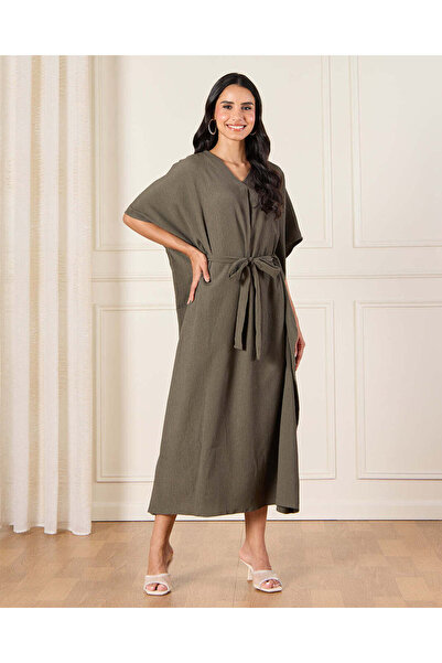 REDTAG Women Olive Belted Kaftan Dress