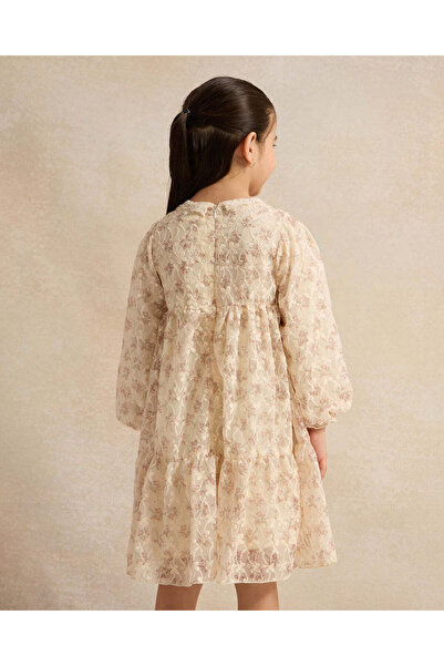 REDTAG Girls Beige Floral Lace Tired Dress